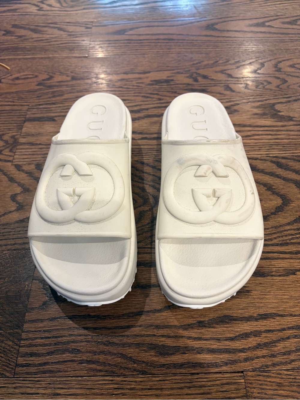 Gucci Interlocking GG Platform Rubber Slide Sandals Off White